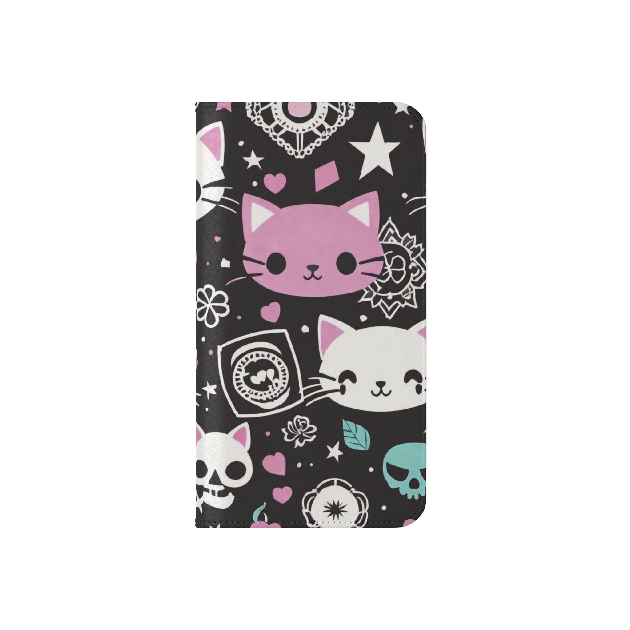 Pastel Goth Cat Flip Wallet Phone Case - Goth Cat Wallet Case for Samsung iPhone - Gothic Style Cats Wallet Phone Cases