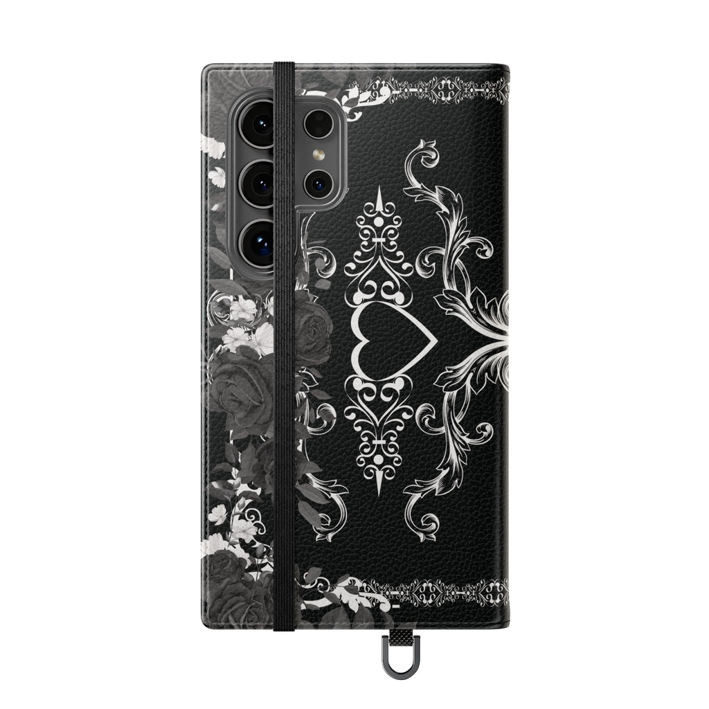 Romantic Goth Wallet Flip Case - Goth Botanical Phone Case