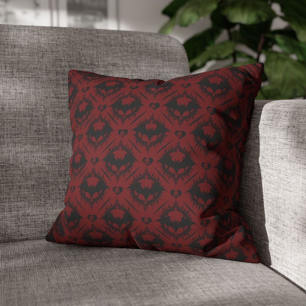 Gothic Bat Diamond Pattern Throw Pillow — Dark Red Damask Home Decor
