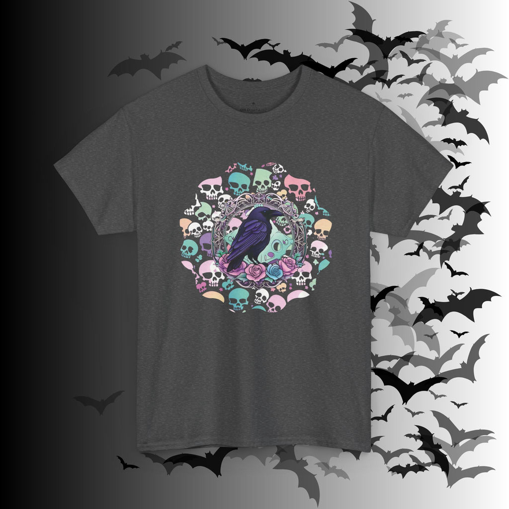 Pastel Goth Raven & Skull Mandala T-Shirt — Gothic Corvid Tee
