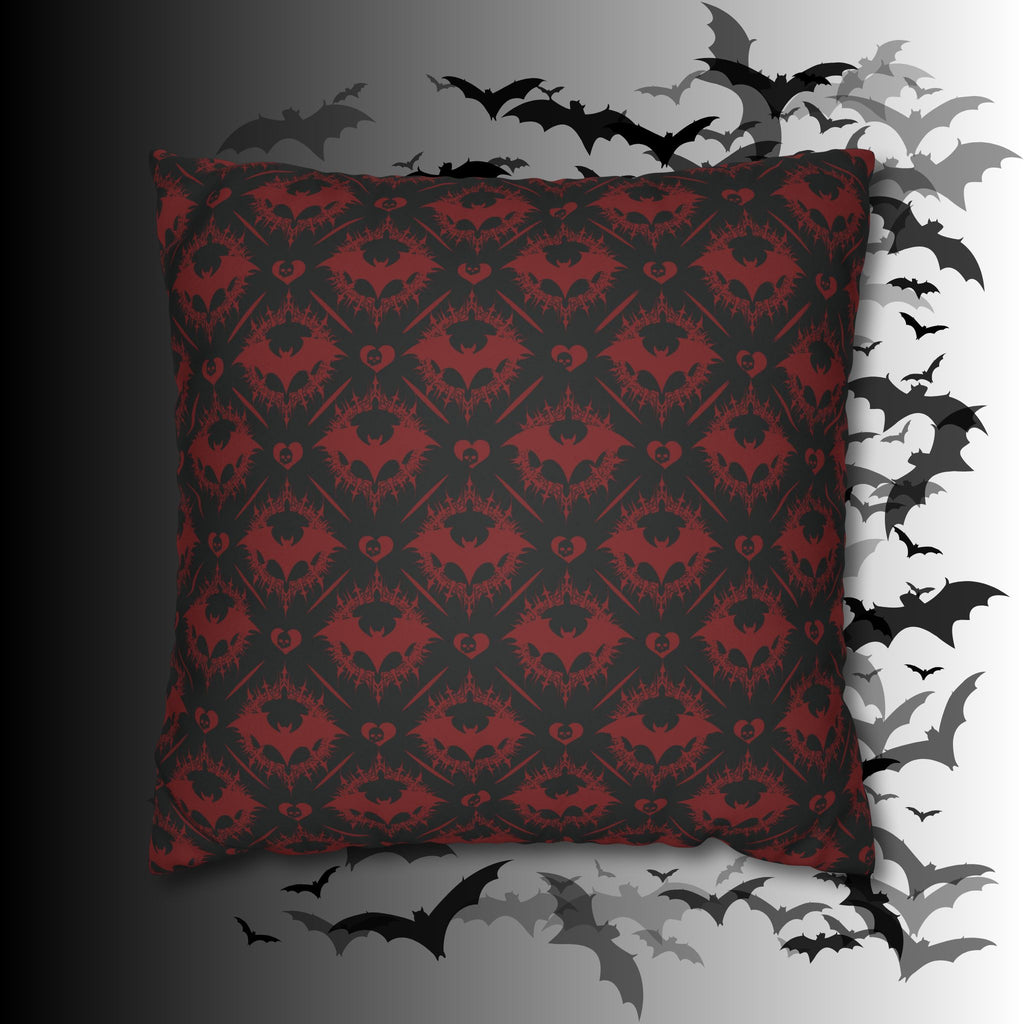 Gothic Bat Diamond Pattern Throw Pillow — Midnight Black Dark Home Decor