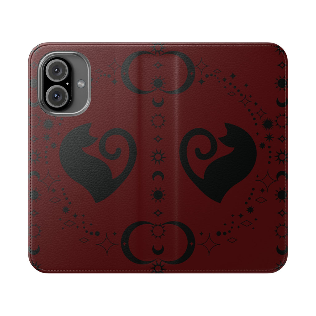 Dark Academia Celestial Black Cat Flip Wallet Case for iPhone and Samsung Galaxy Phones