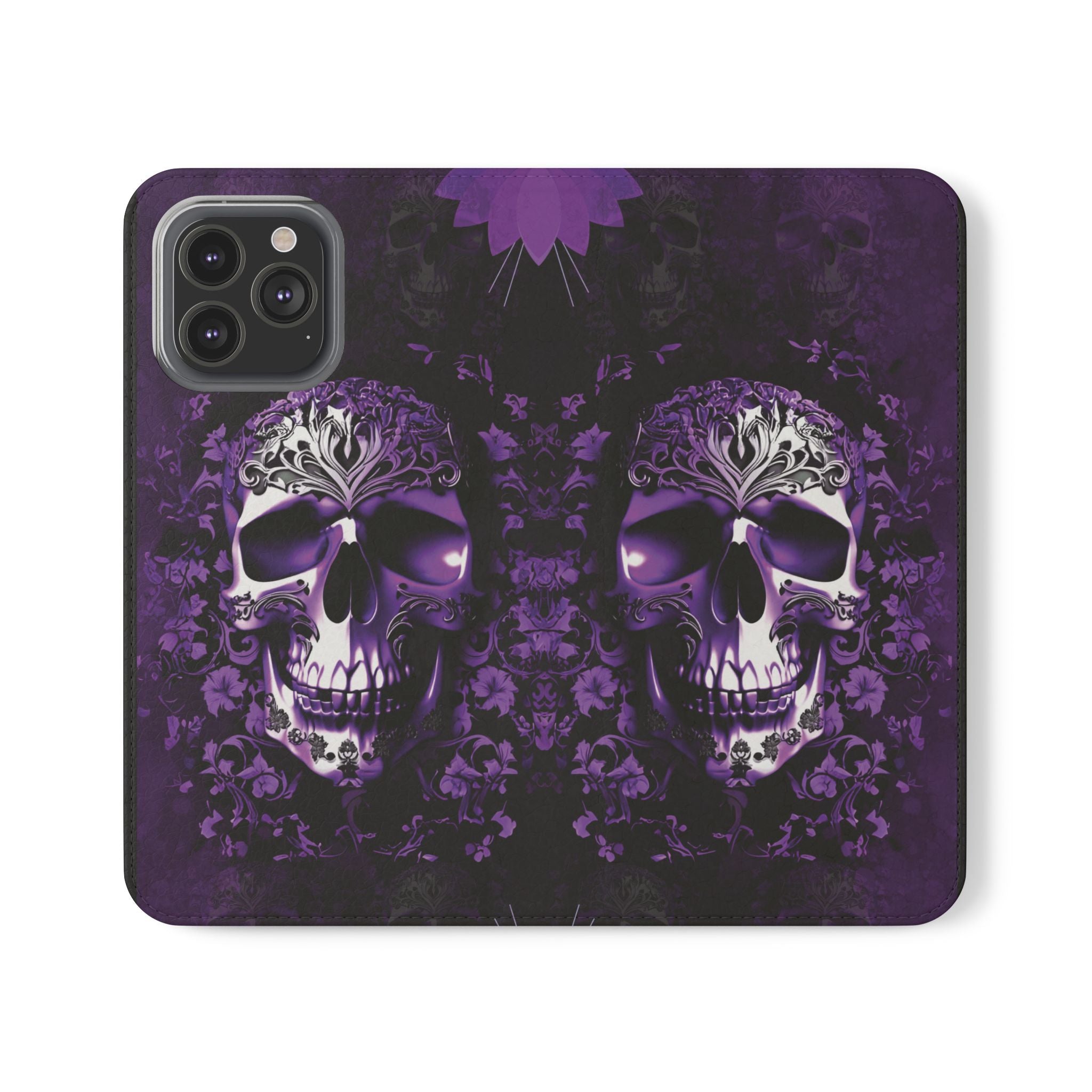 Purple Pastel Goth Skull Flip Wallet Phone Case - Skull Wallet Case for Samsung iPhone - Gothic Style Skull Wallet Phone Cases