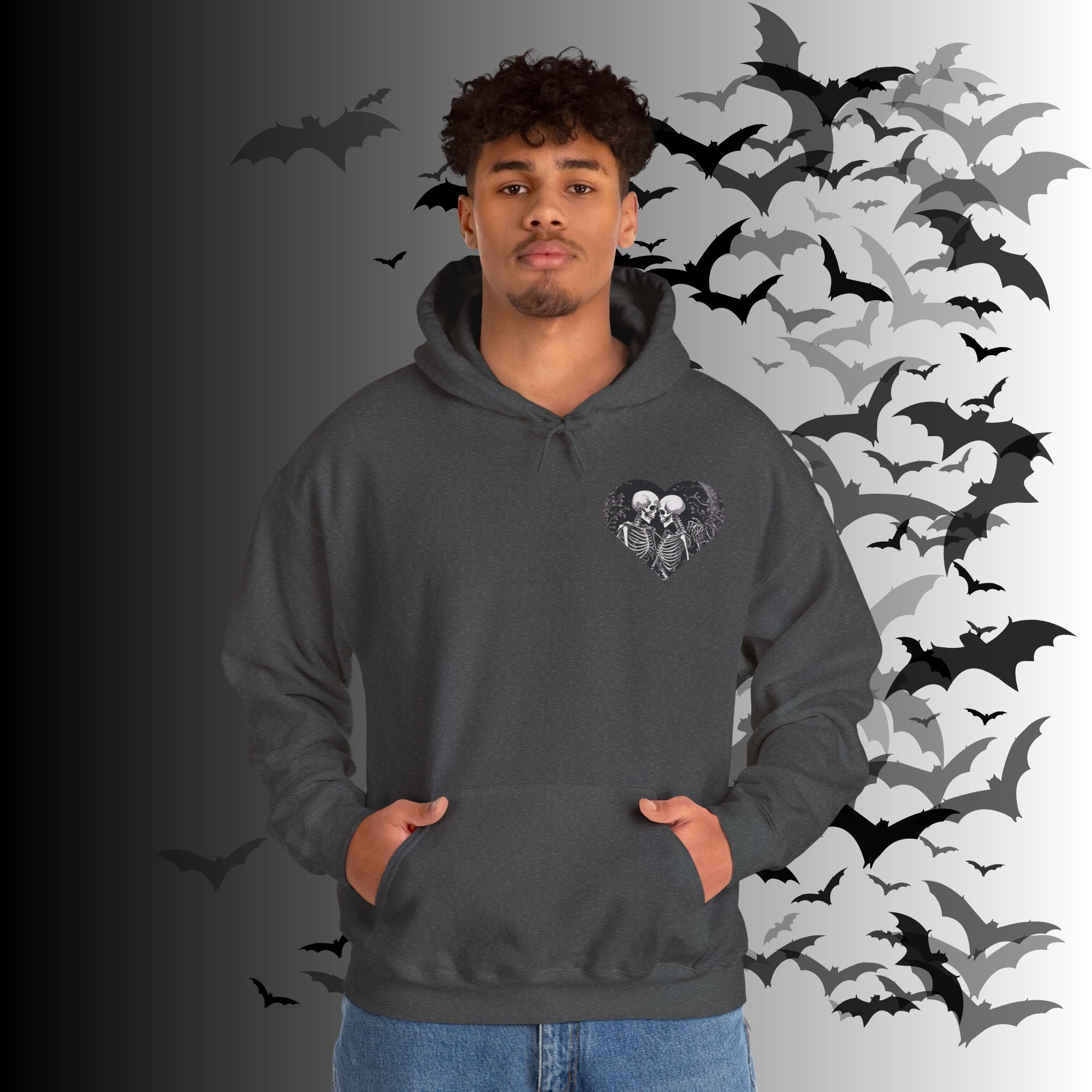 Gothic Skeleton "Forever Yours" Couples Hoodie — Dark Romance Front & Back Print