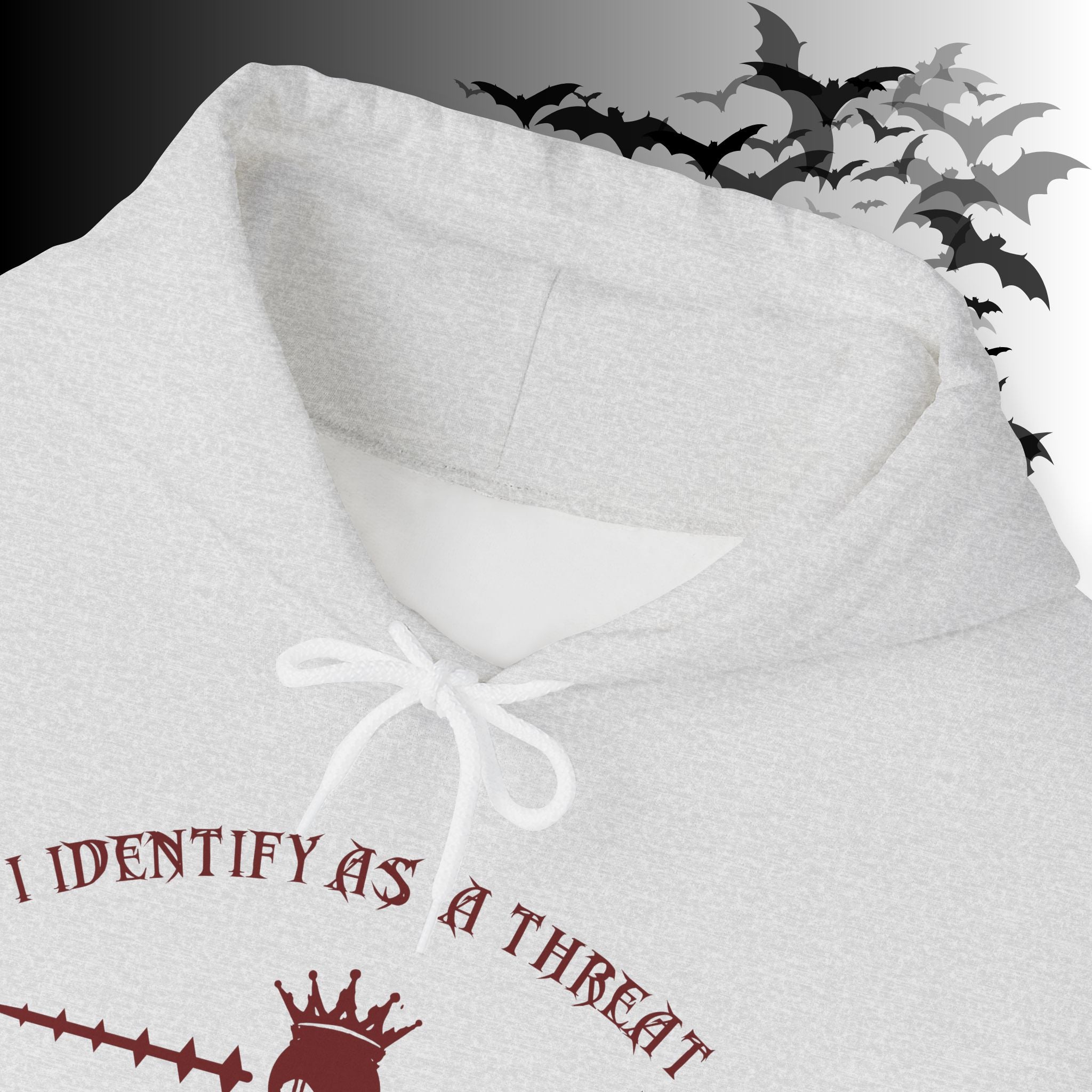 I Identify As a Threat Hoodie — Gothic Skull Sleeve Print Fuck Around Find Out