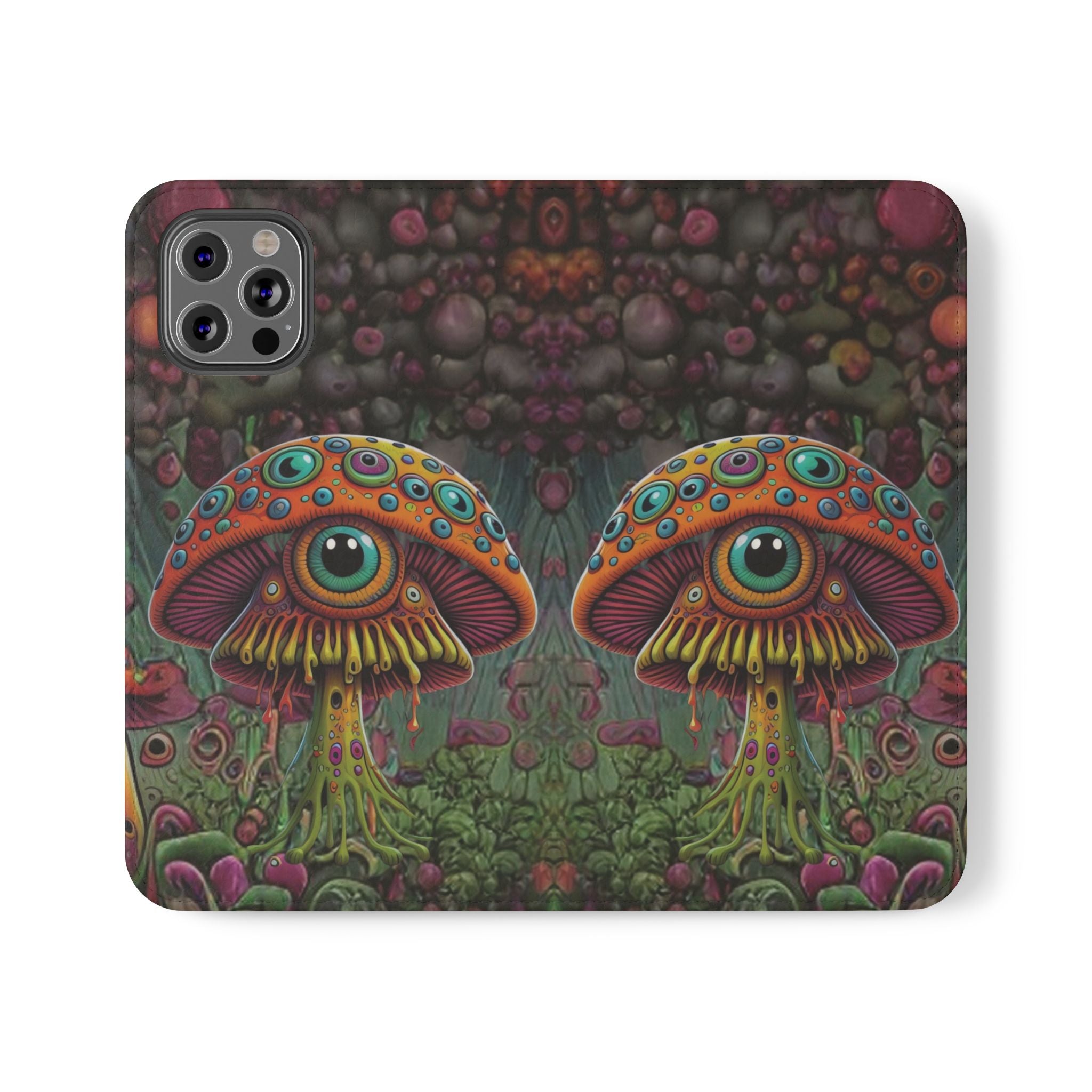 Trippy Mushroom Cottagecore Flip Wallet Phone Case - Mushroom Wallet Case for Samsung iPhone - Psychedelic Wallet Phone Cases