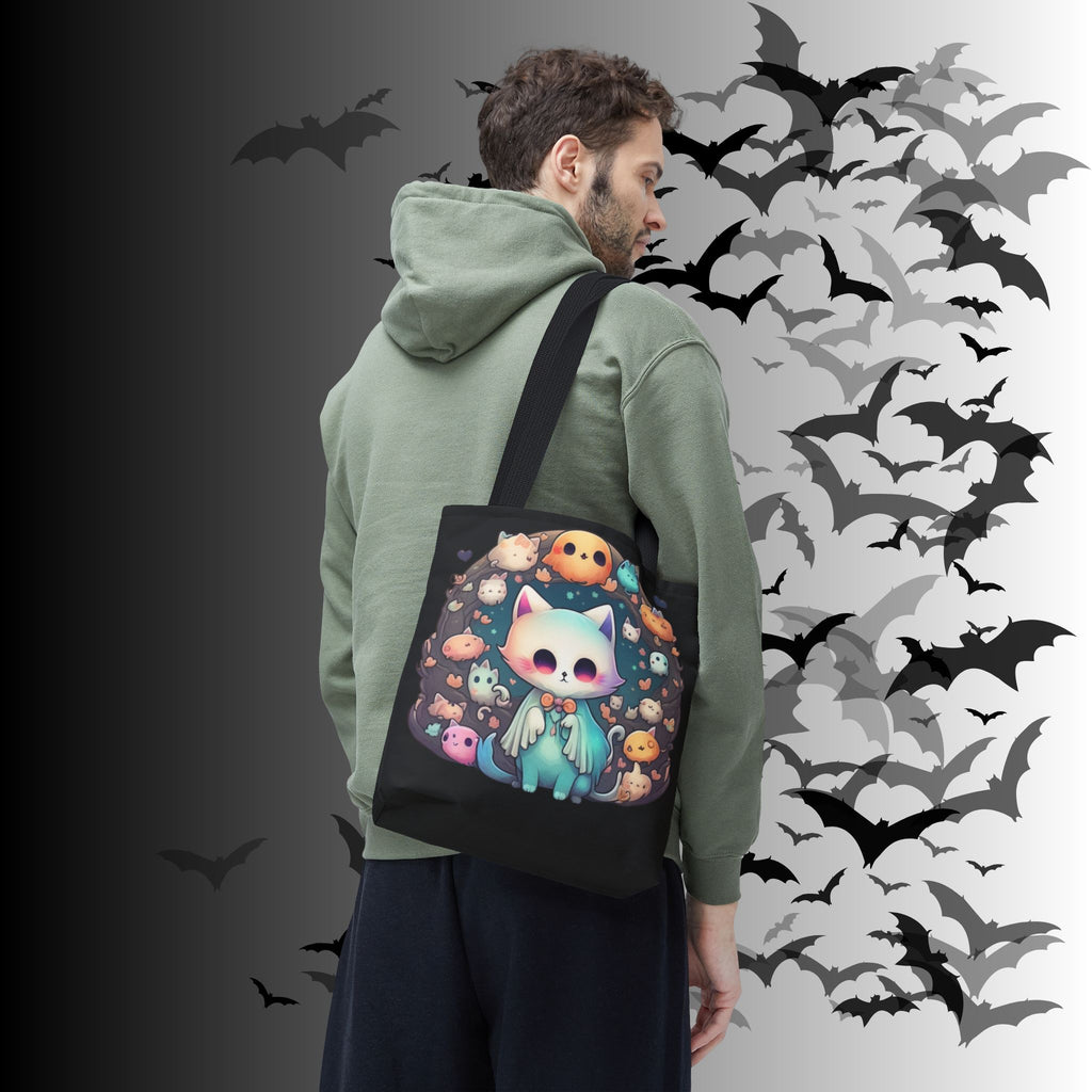 Pastel Goth Ghost Cat Tote Bag — Kawaii Spooky All-Over Print