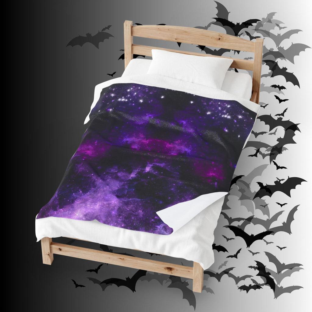 Pastel Goth Purple Galaxy Throw Blanket — Cosmic Nebula Home Decor