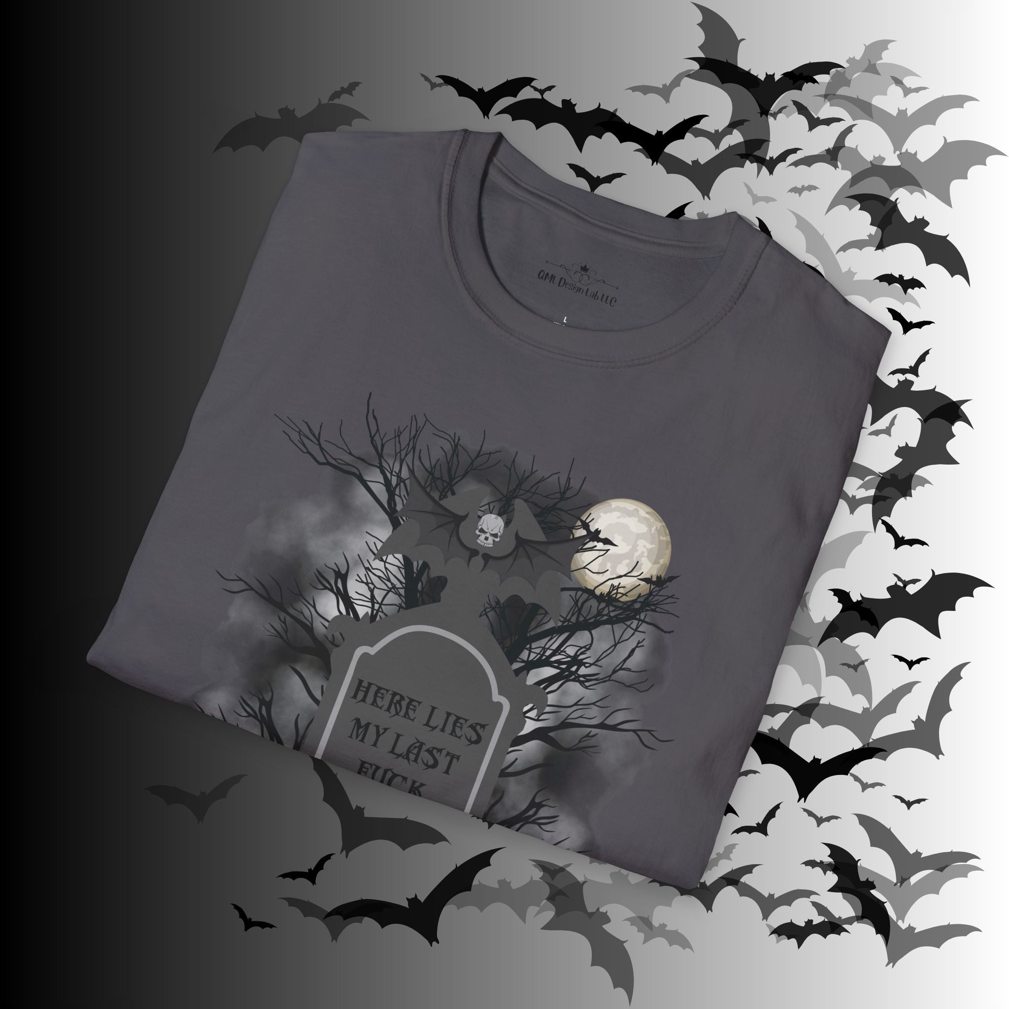 "Here Lies My Last F*ck" Gothic Gravestone T-Shirt — Spooky Humor Tee