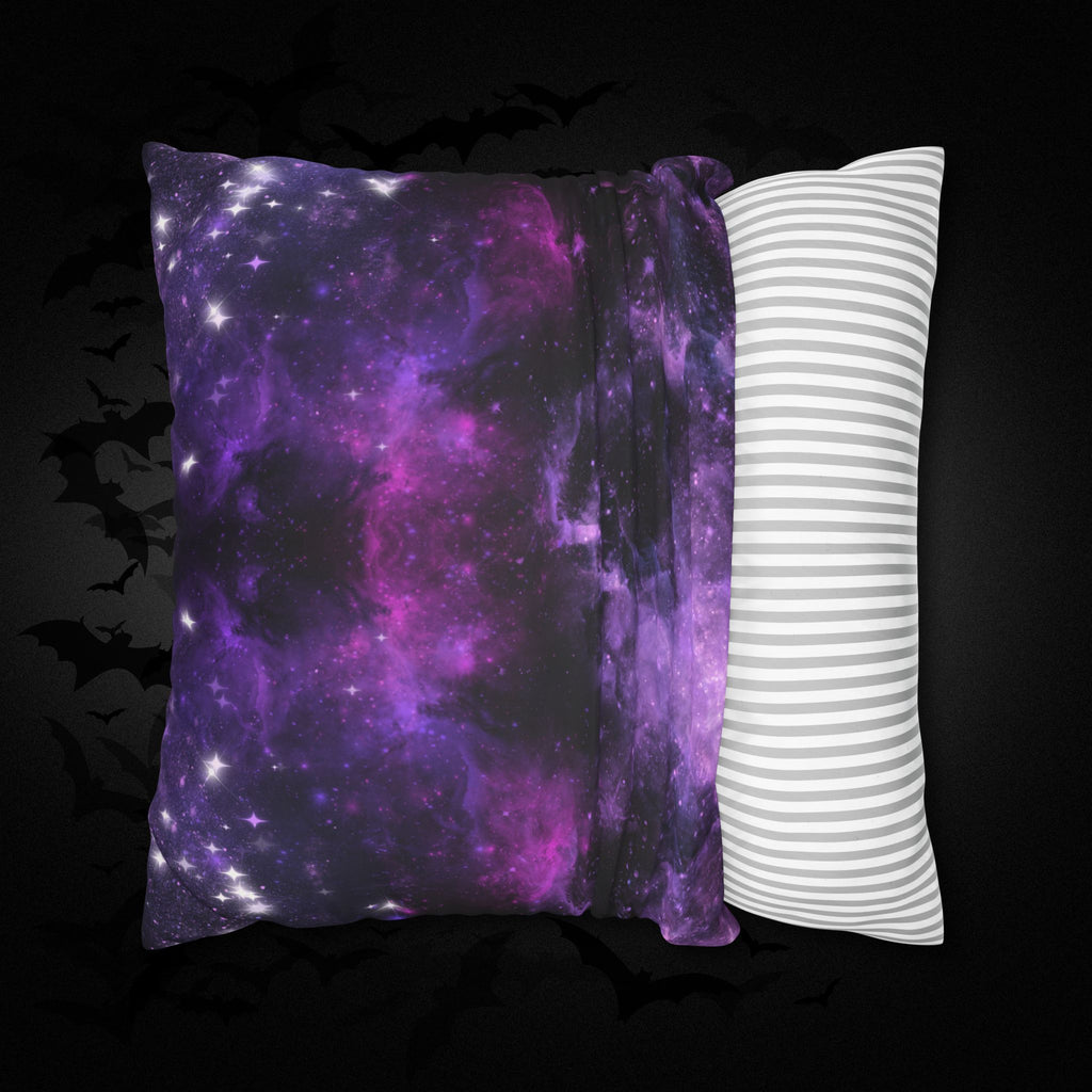 Purple Galaxy Cosmic Throw Pillow — Dark Celestial Witchy Home Decor