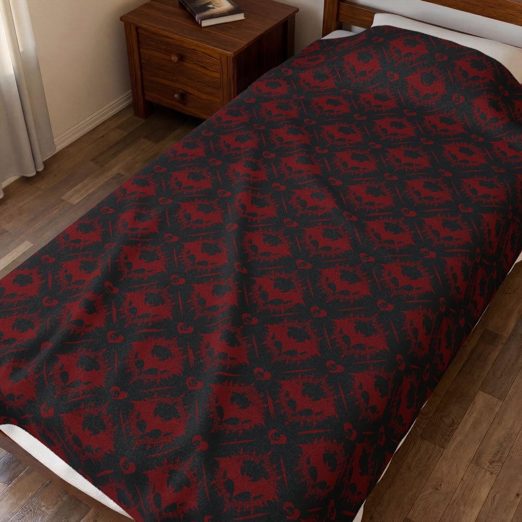 Gothic Bat & Skull Heart Throw Blanket — Dark Romance Home Decor