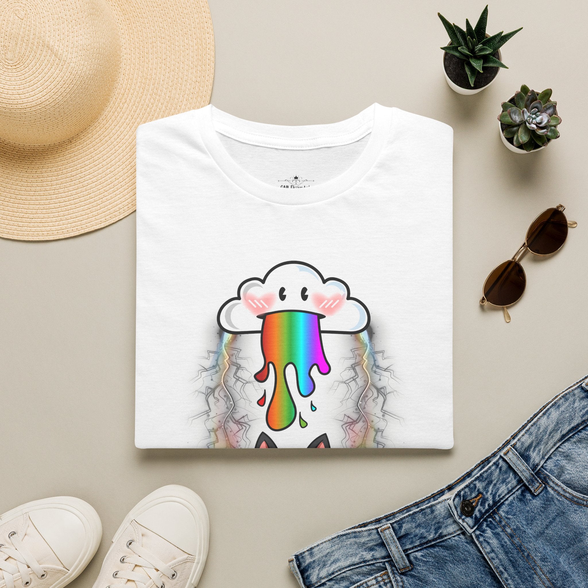 Rainbow Vomit Cloud Bat T-Shirt — Kawaii Goth Pride Unisex Tee