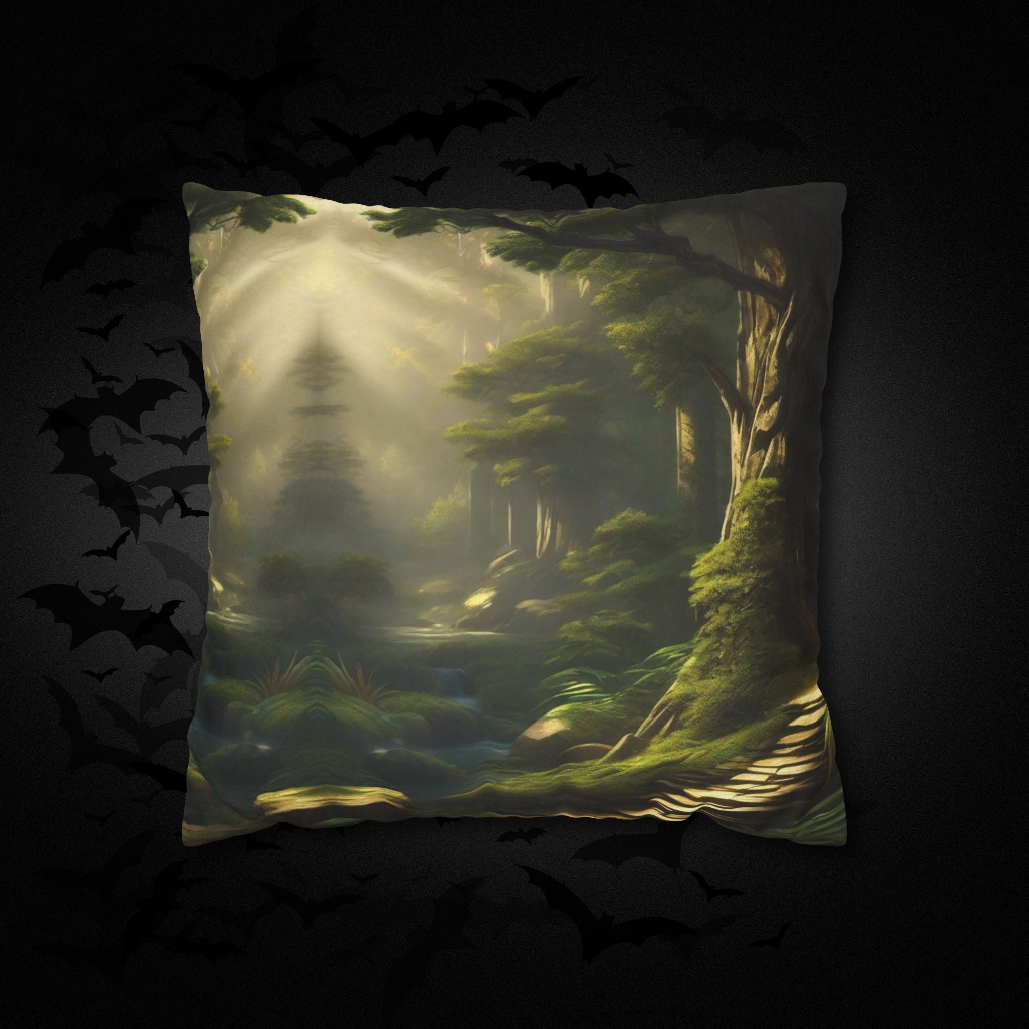 Mystical Forest Throw Pillow — Dark Cottagecore Woodland Home Decor