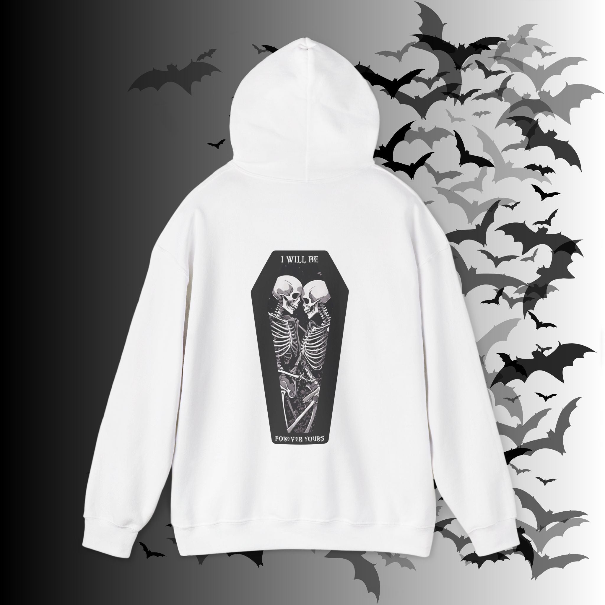Gothic Skeleton "Forever Yours" Couples Hoodie — Dark Romance Front & Back Print