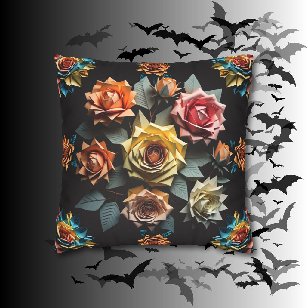Gothic Origami Rose Throw Pillow — Dark Floral Botanical Home Decor