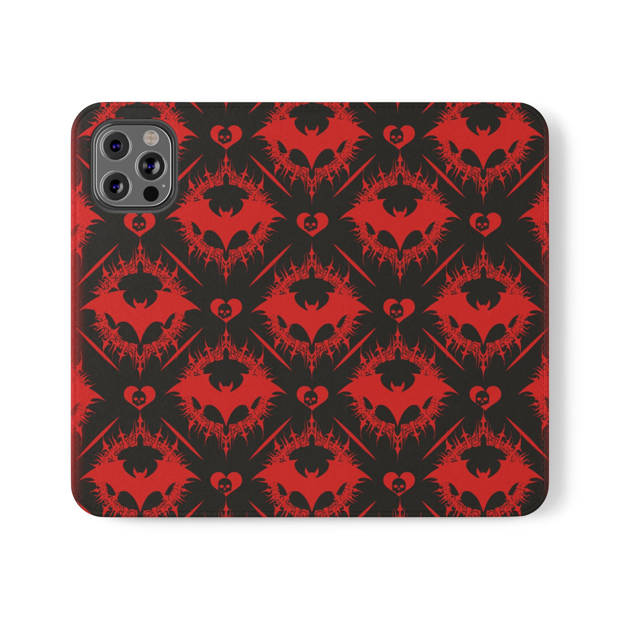 Gothic Bat Wallet Flip Case - Elegant Goth Phone Wallet - Bat Pattern Flip Case - Gothic Phone Case - Stylish Wallet Phone Case