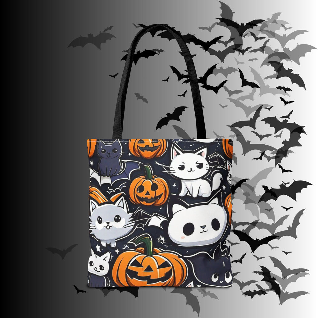 Kawaii Halloween Cat & Pumpkin Tote Bag — Spooky Multi-Cat Pattern