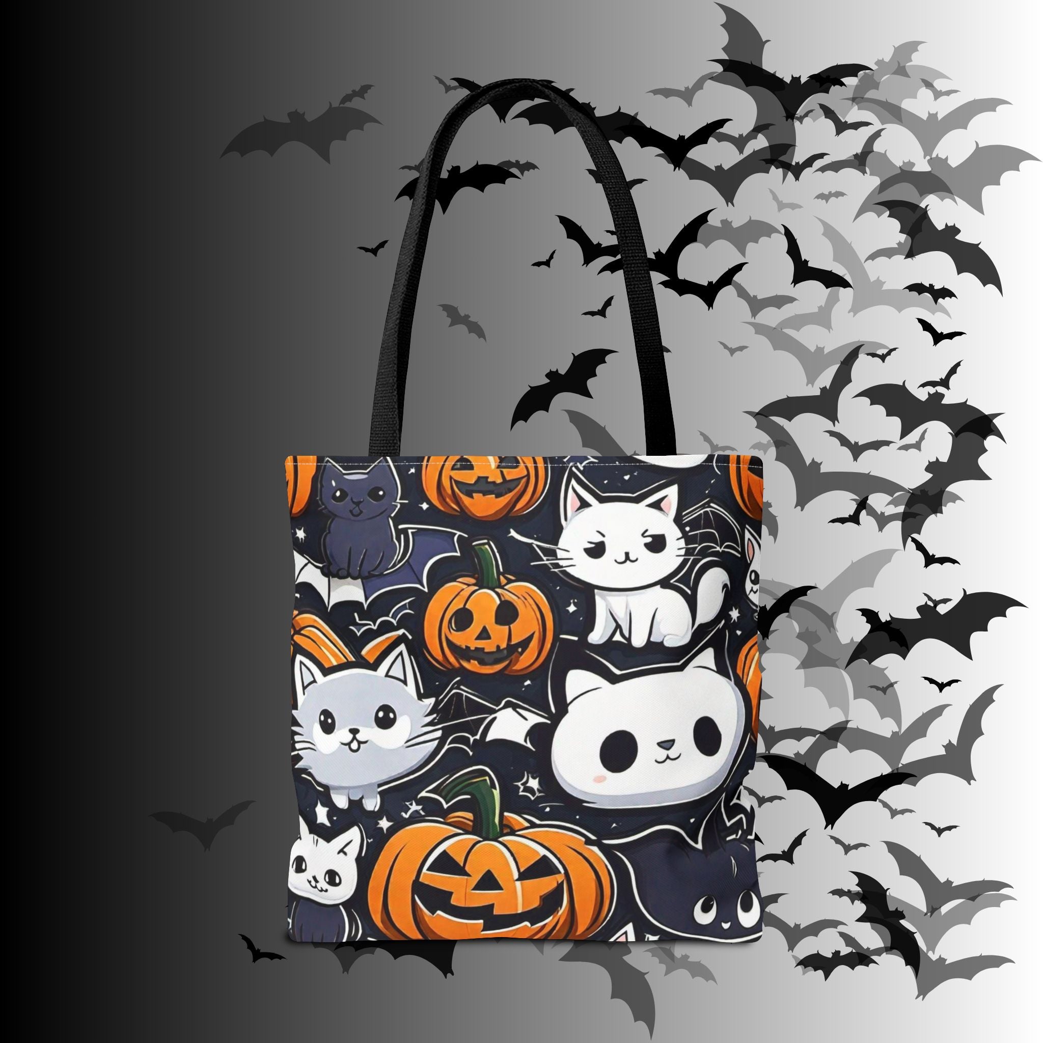 Kawaii Halloween Cat & Pumpkin Tote Bag — Spooky Multi-Cat Pattern