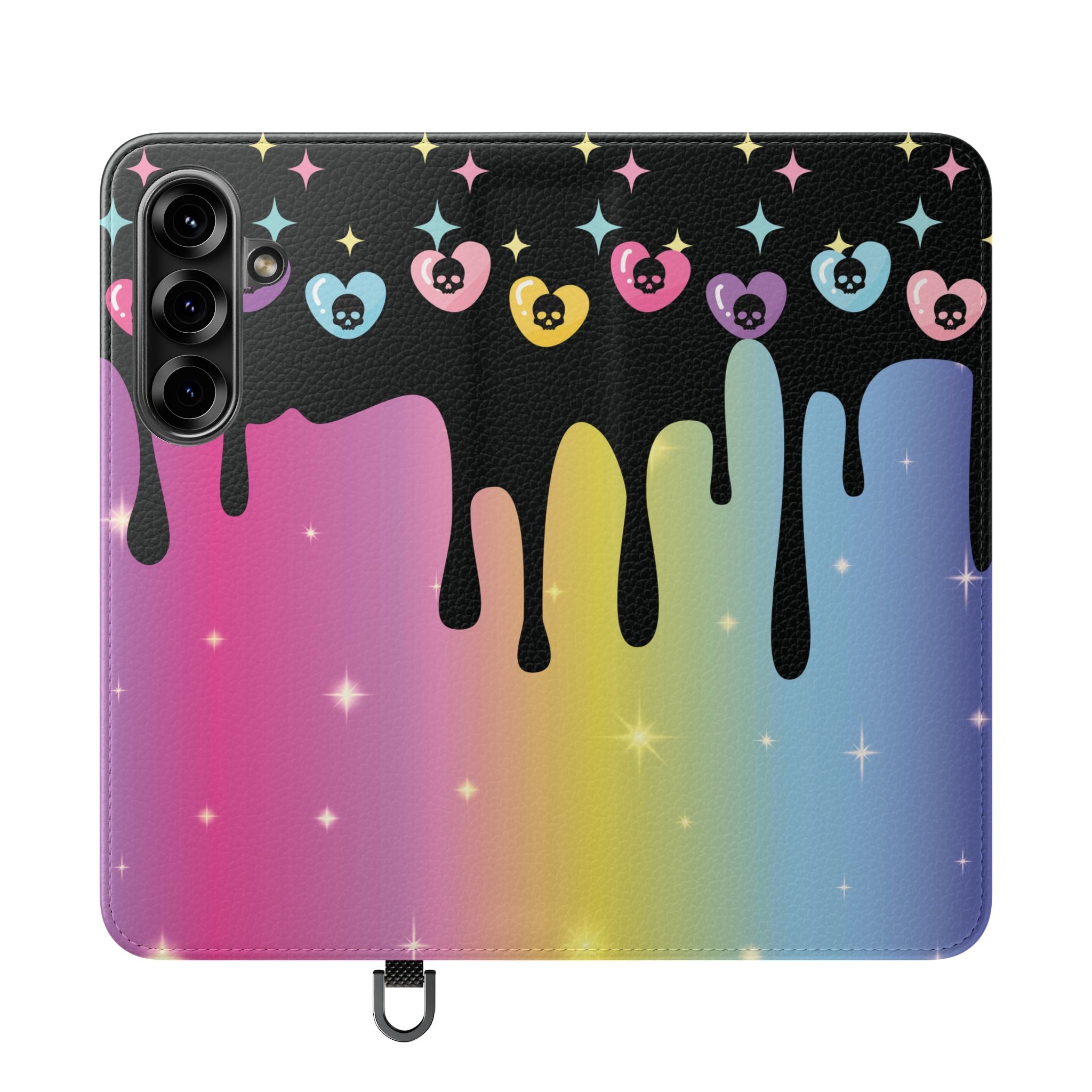 Pastel Goth Drippy Rainbow Skulls Flip Wallet Phone Case - Wallet Case for Samsung and iPhone - Gothic Style Wallet Phone Cases