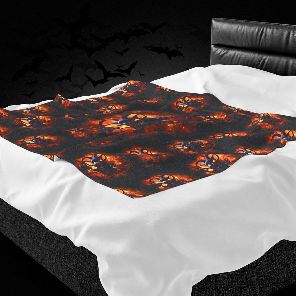 Whimsigoth Chibi Baphomet Throw Blanket — Gothic Occult Home Decor
