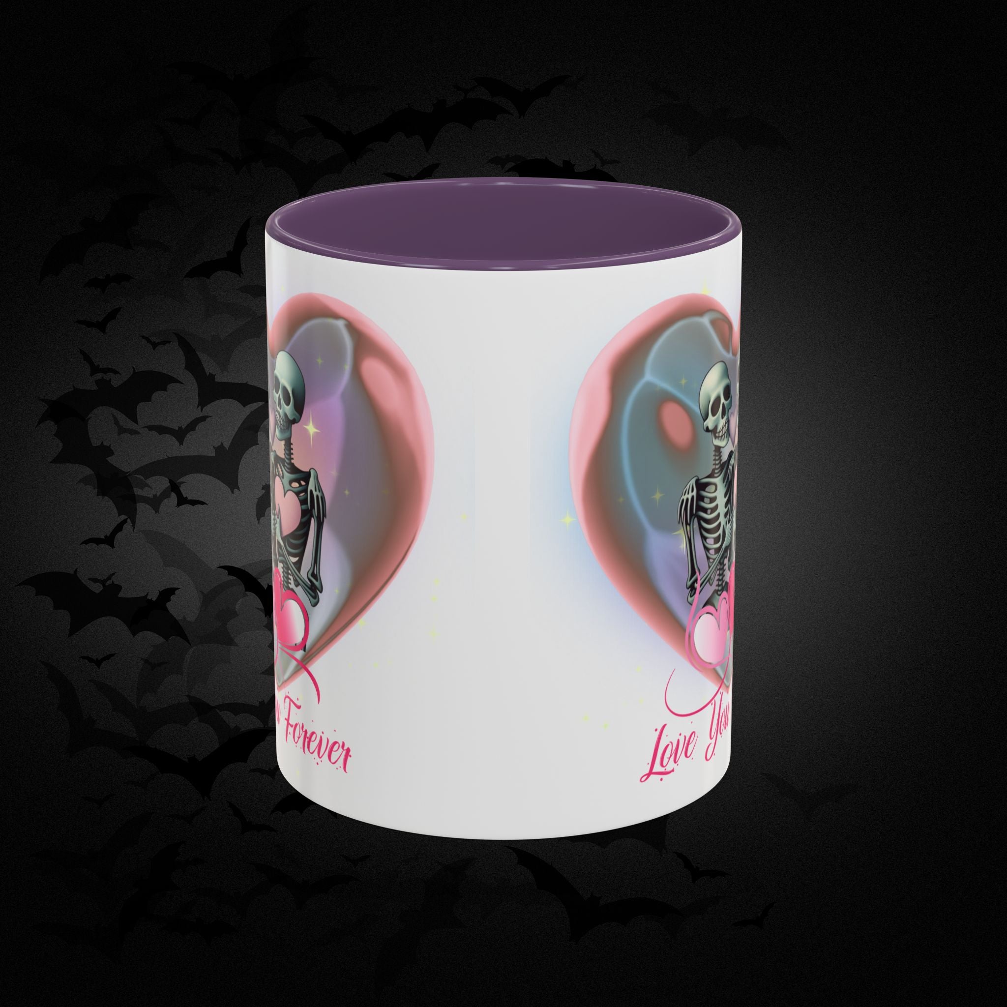 Love You Forever Valloween Coffee Mug — Skeleton Couple Heart Design (11/15oz)