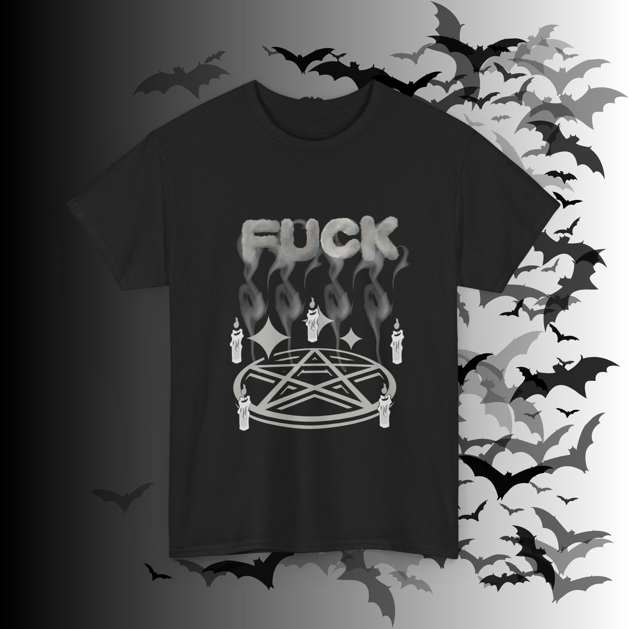 "FUCK" Pentagram Candle Ritual T-Shirt — Goth Humor Occult Tee