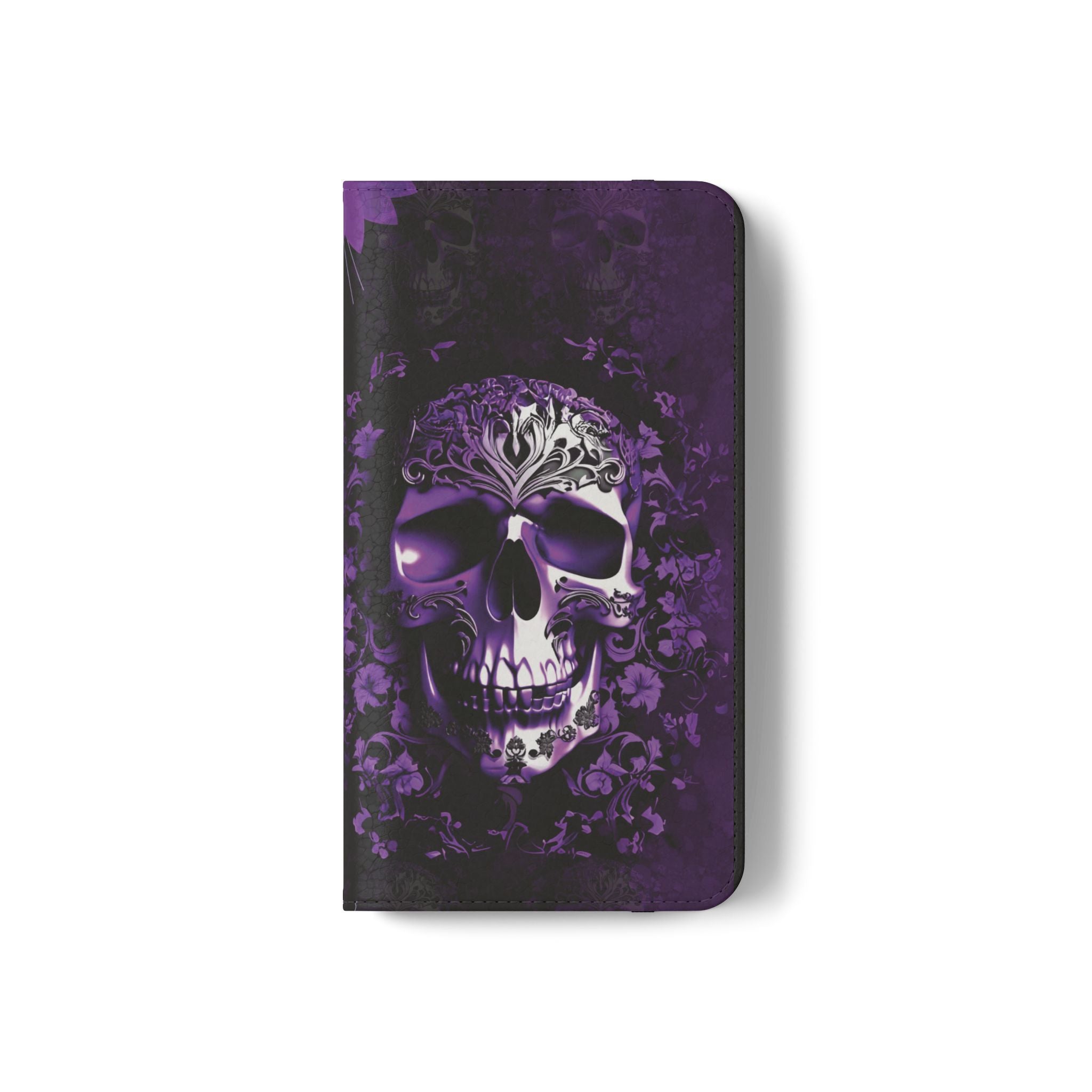 Purple Pastel Goth Skull Flip Wallet Phone Case - Skull Wallet Case for Samsung iPhone - Gothic Style Skull Wallet Phone Cases