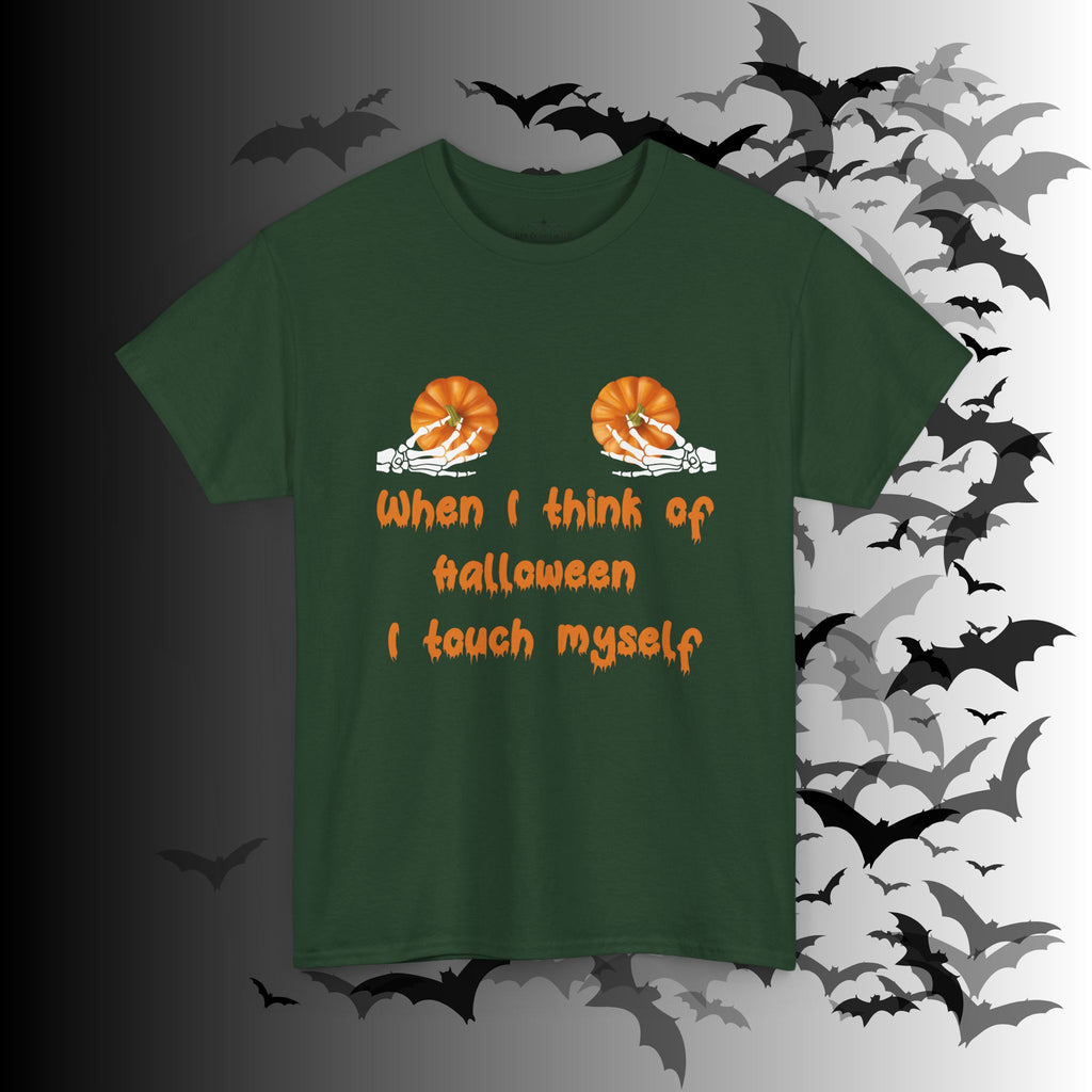 "When I Think of Halloween I Touch Myself" Pumpkin T-Shirt — Funny Halloween Tee