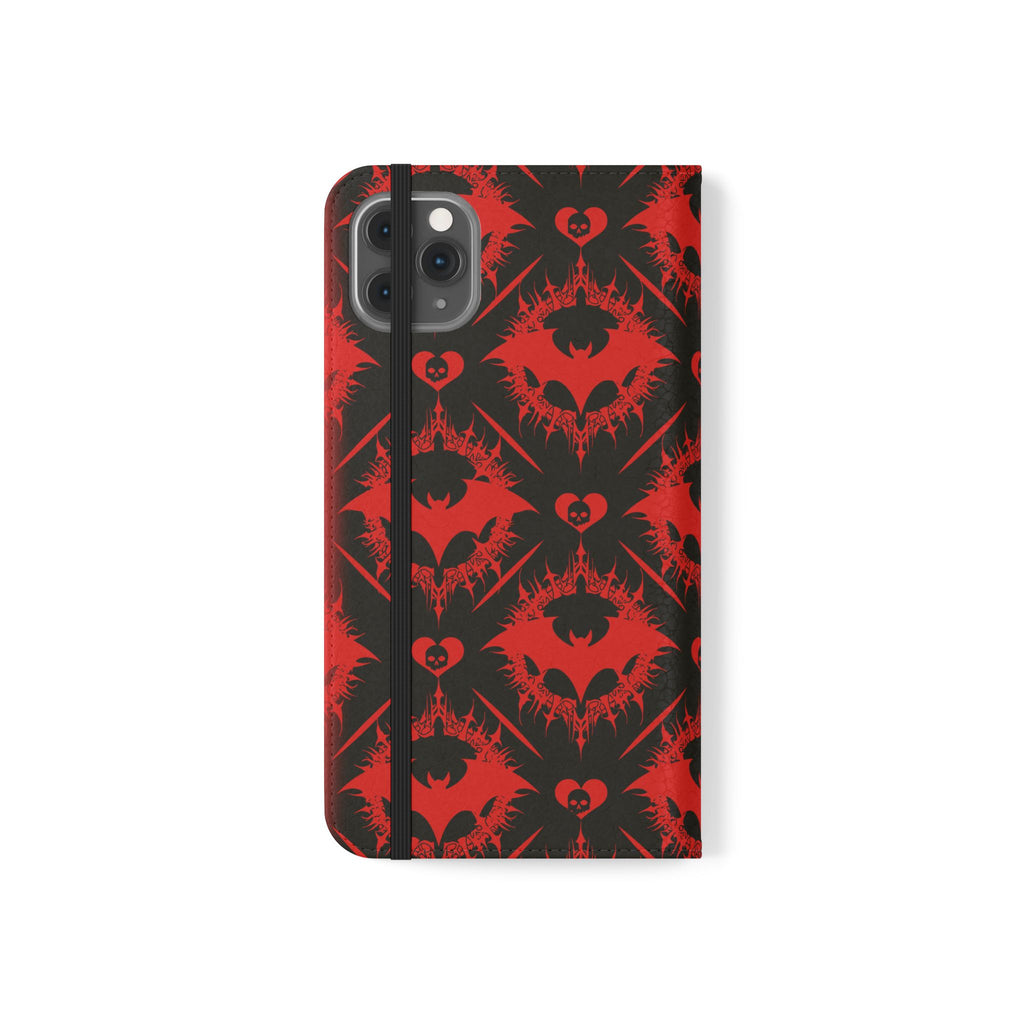 Gothic Bat Wallet Flip Case - Elegant Goth Phone Wallet - Bat Pattern Flip Case - Gothic Phone Case - Stylish Wallet Phone Case