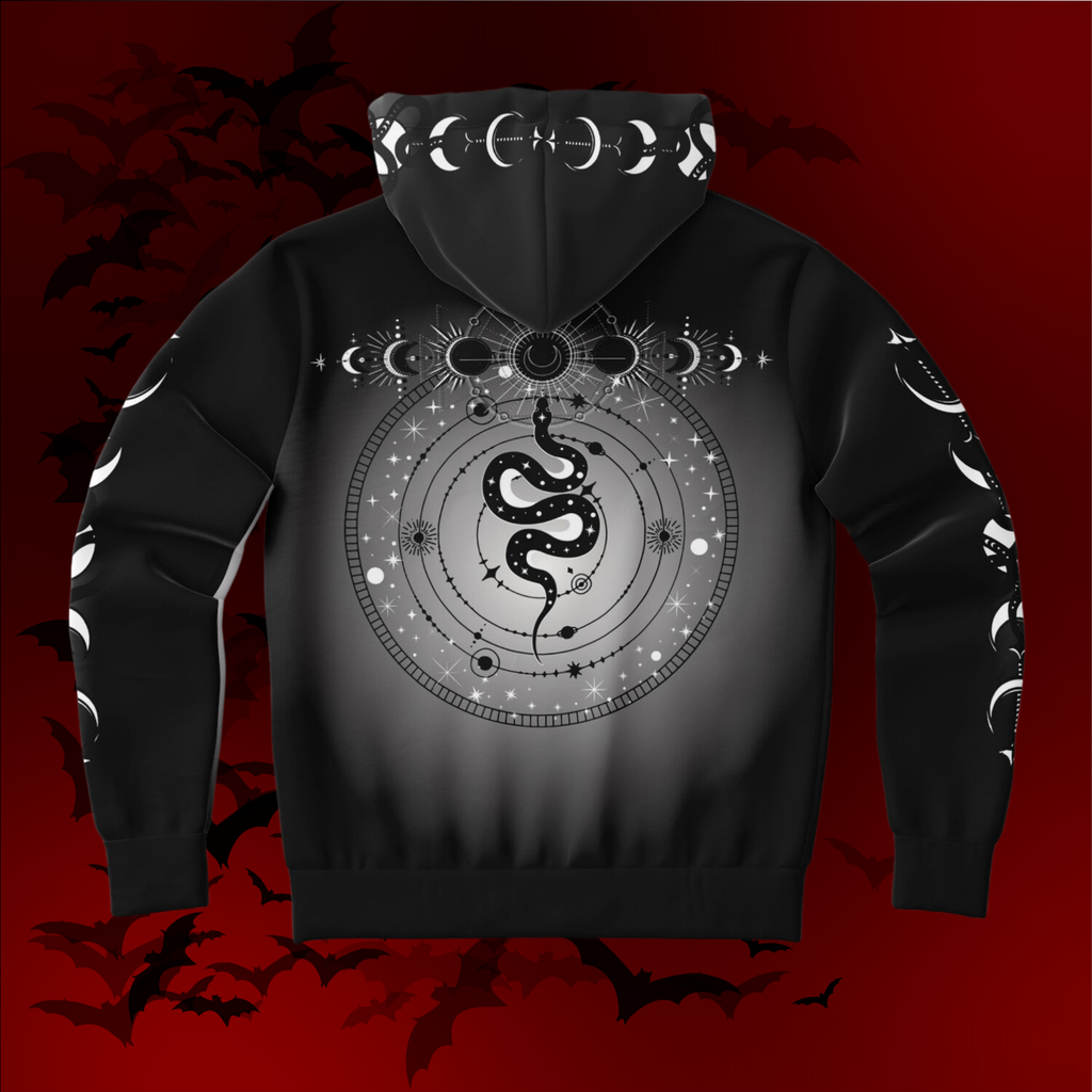 Celestial Serpent All Over Print Hoodie – Monochrome