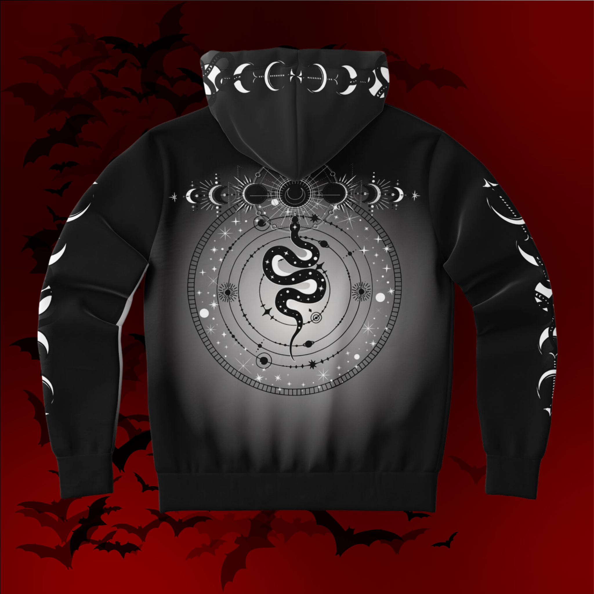 Celestial Serpent All Over Print Hoodie – Monochrome