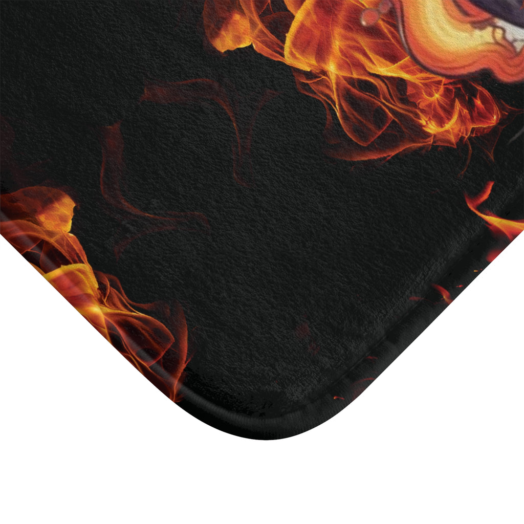 Gothic Fire Duck Bath Mat — Demon Rubber Ducky Dark Bathroom Decor