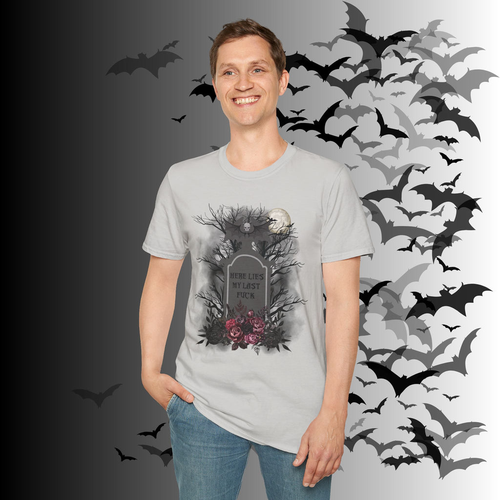 "Here Lies My Last F*ck" Gothic Gravestone T-Shirt — Spooky Humor Tee