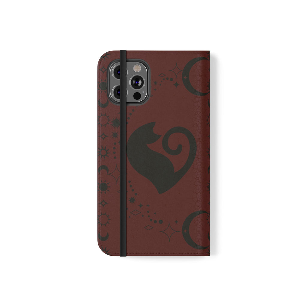 Dark Academia Celestial Black Cat Flip Wallet Case for iPhone and Samsung Galaxy Phones