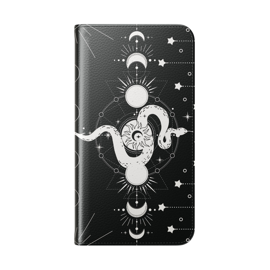 Gothic Style Celestial Snake Moon Phases Wallet Flip PhoneCase - Celestial Style Phone Case for iPhone and Samsung - Moon Phases Wallet Case