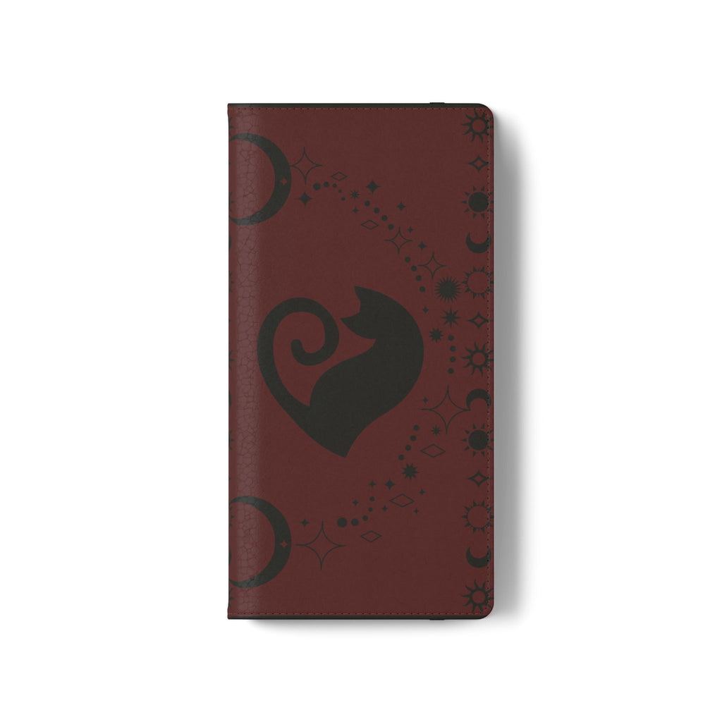 Dark Academia Celestial Black Cat Flip Wallet Case for iPhone and Samsung Galaxy Phones
