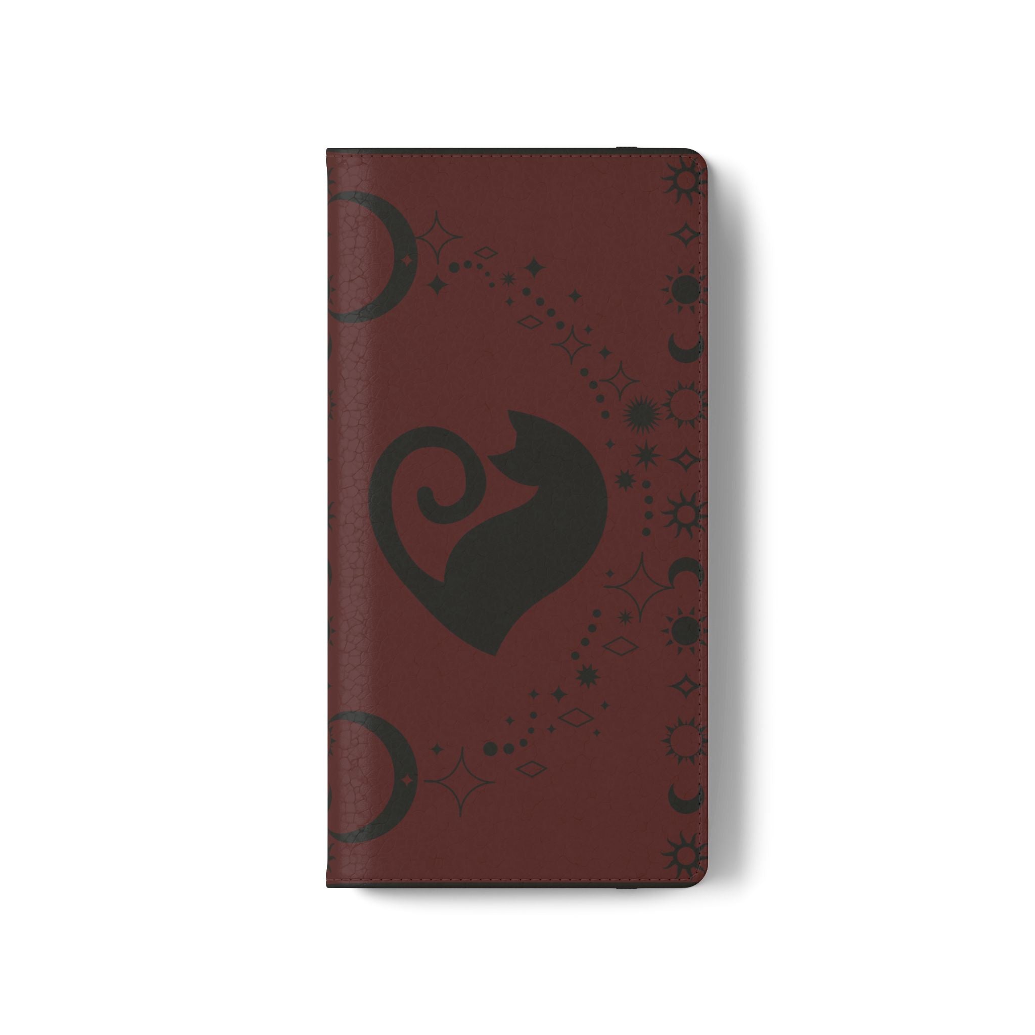 Dark Academia Celestial Black Cat Flip Wallet Case for iPhone and Samsung Galaxy Phones