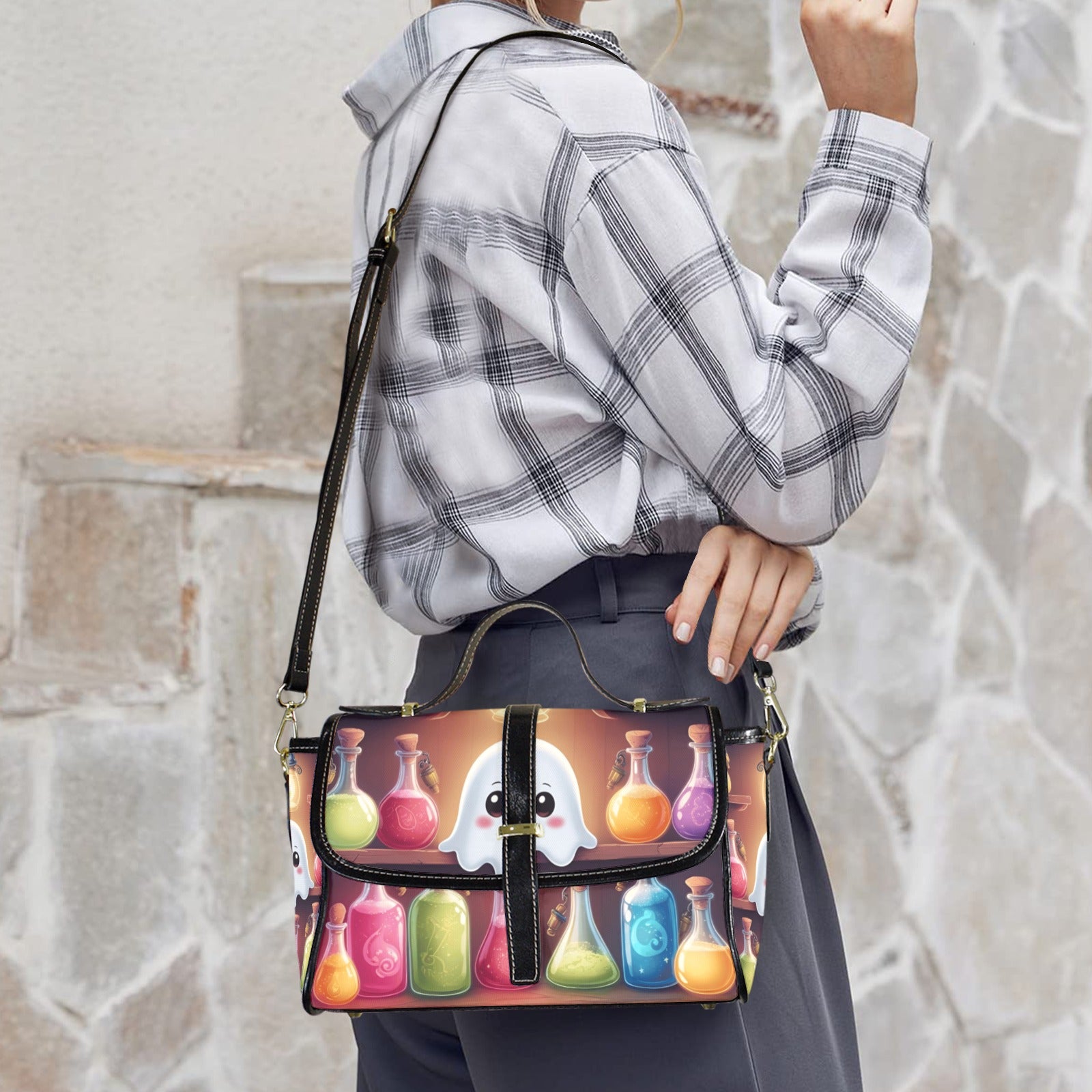 Apothecary Ghost Potion Crossbody Bag | Pastel Goth Waterproof Canvas Satchel Purse