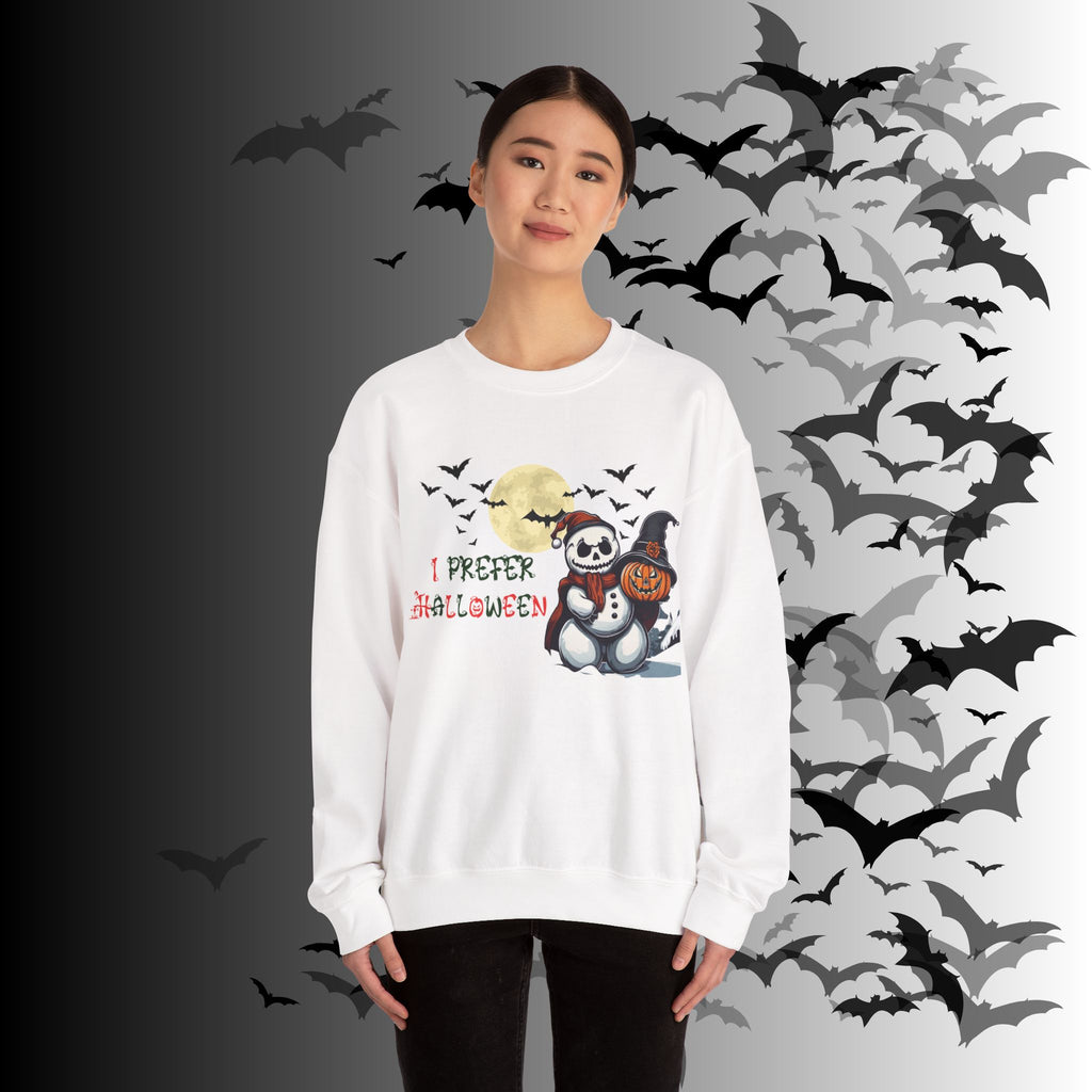 I Prefer Halloween Crewneck Sweatshirt — Gothic Christmas Snowman Pumpkin