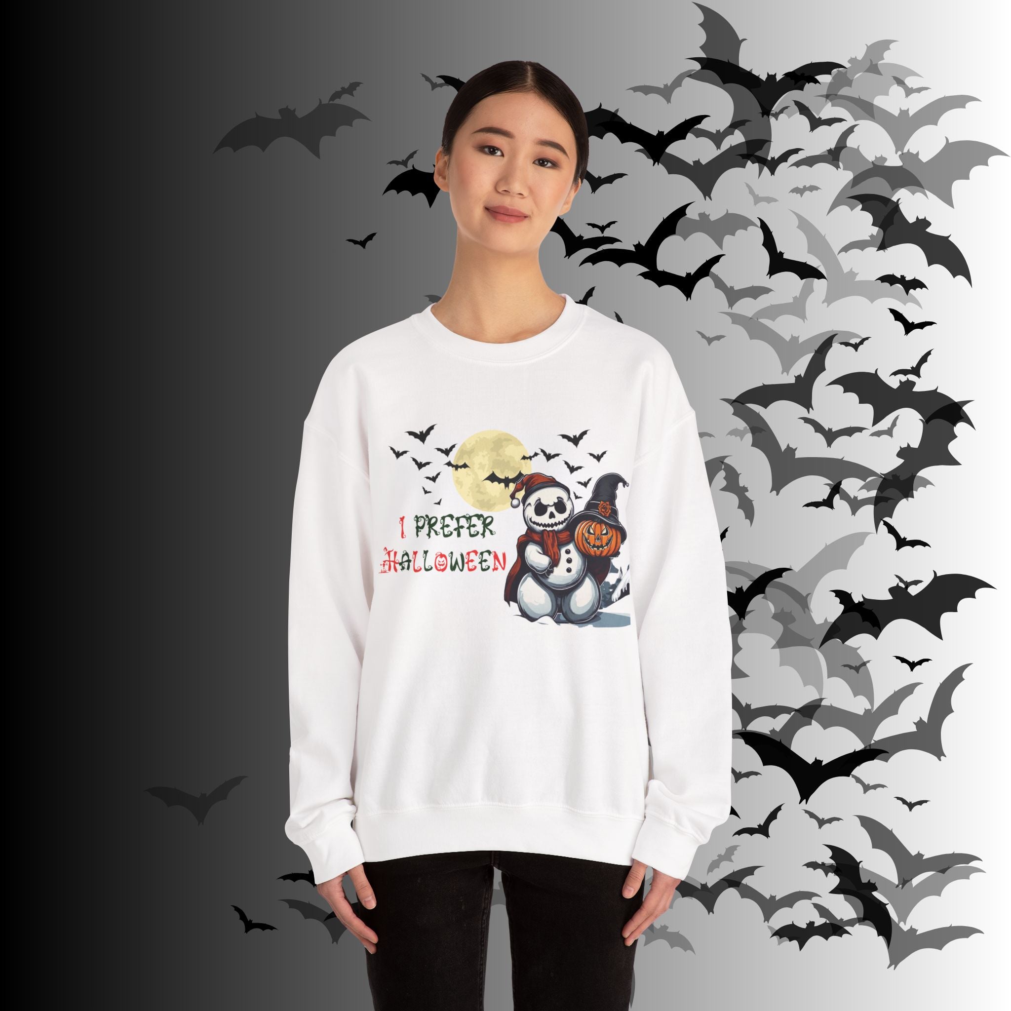 I Prefer Halloween Crewneck Sweatshirt — Gothic Christmas Snowman Pumpkin