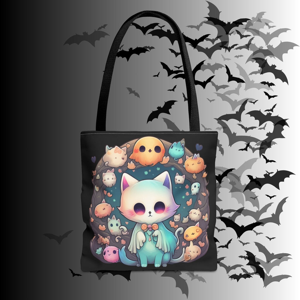 Pastel Goth Ghost Cat Tote Bag — Kawaii Spooky All-Over Print