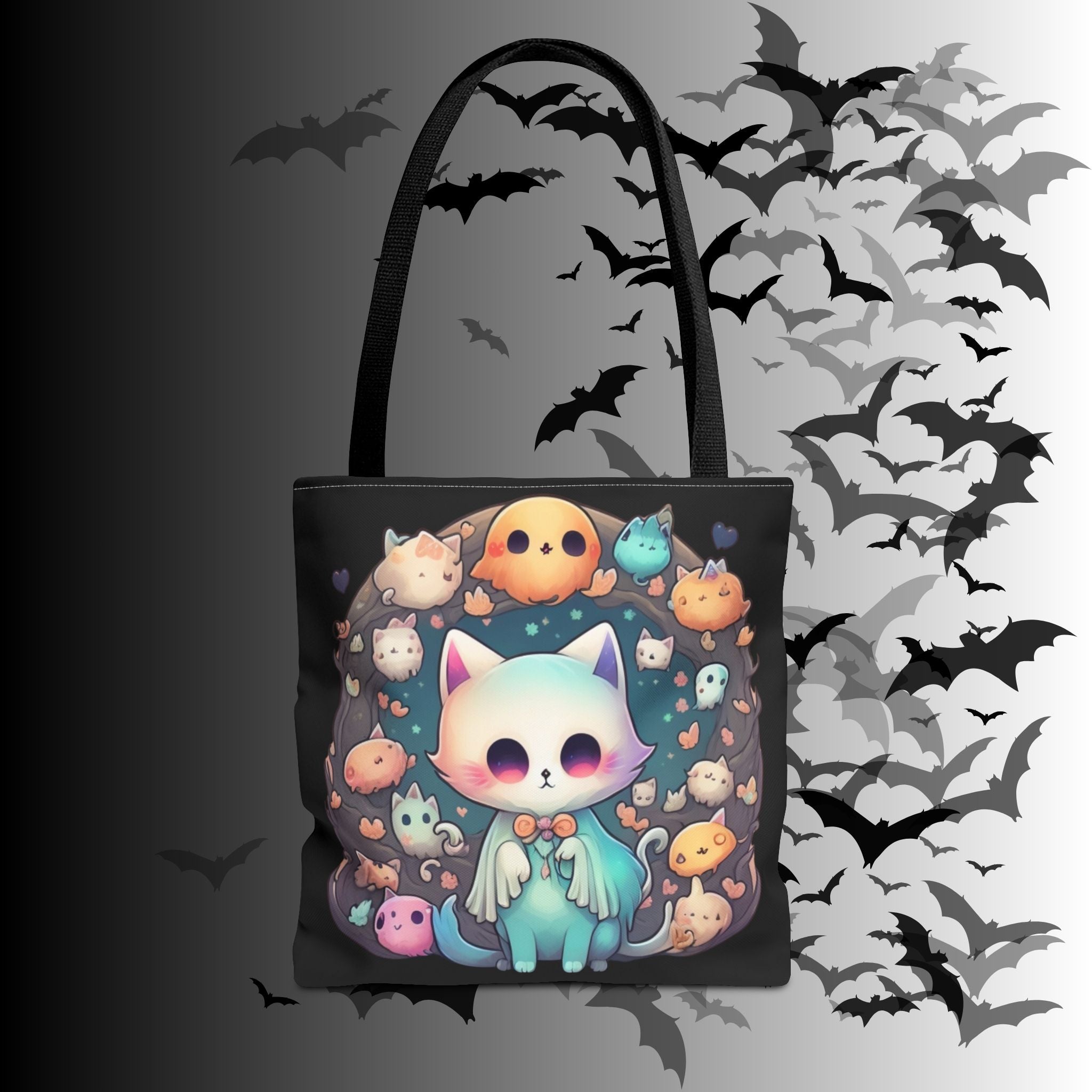 Pastel Goth Ghost Cat Tote Bag — Kawaii Spooky All-Over Print