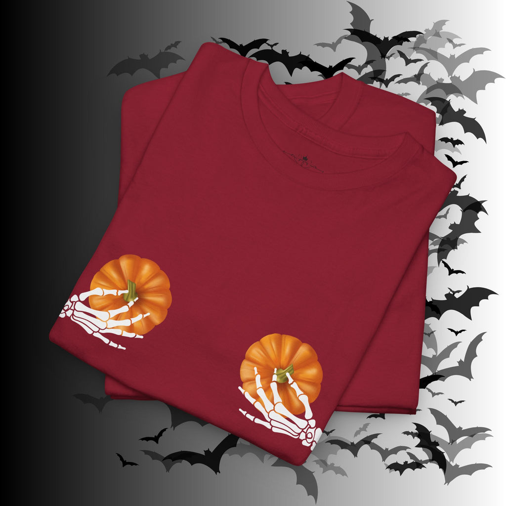 Skeleton Hands Pumpkin Halloween T-Shirt — Funny Spooky Season Tee