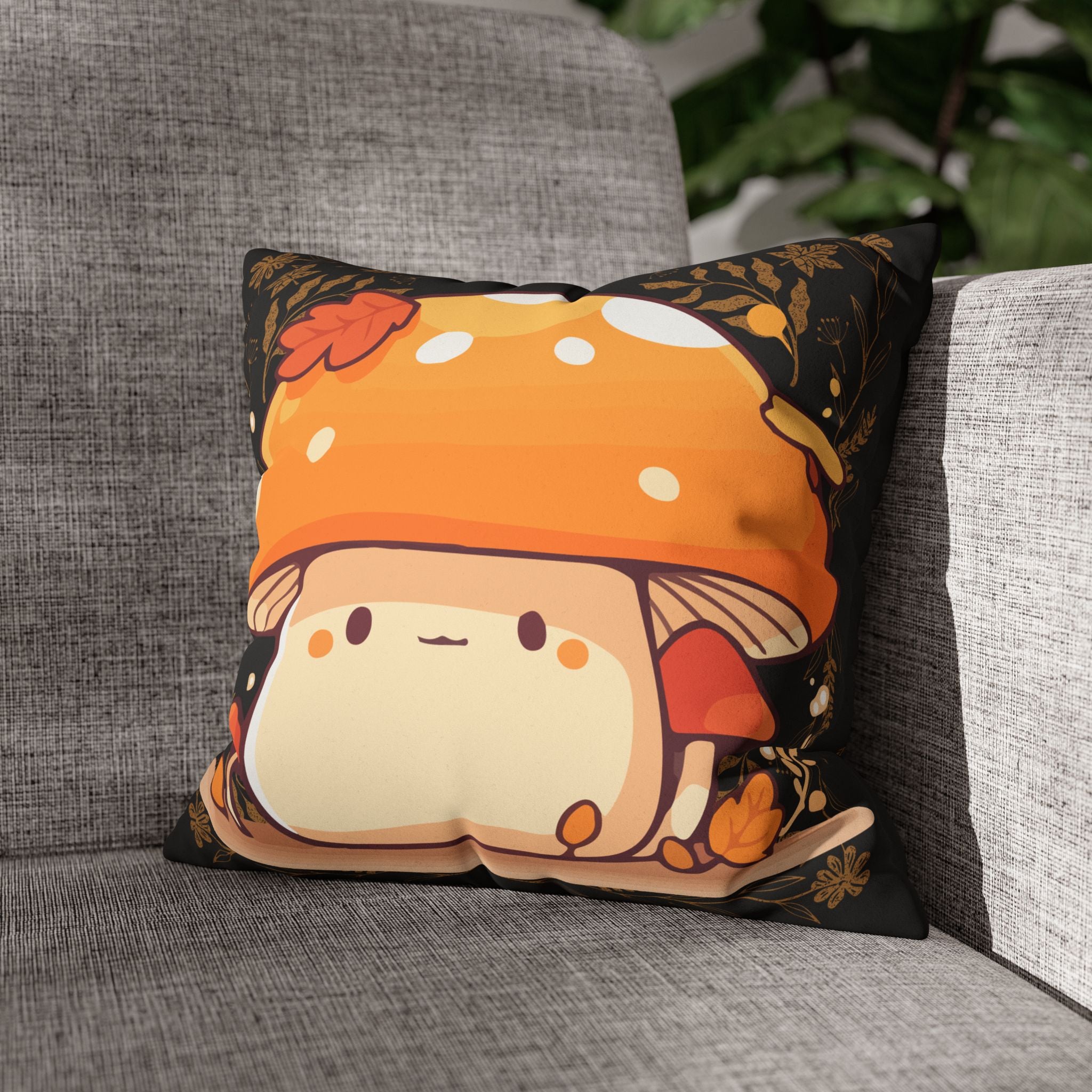 Dark Cottagecore Mushroom Throw Pillow — Forest Witch Kawaii Home Decor
