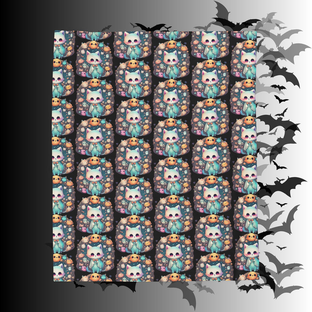 Creepy Cute Kawaii Cat Throw Blanket — Pastel Goth Ghost Dark Home Decor