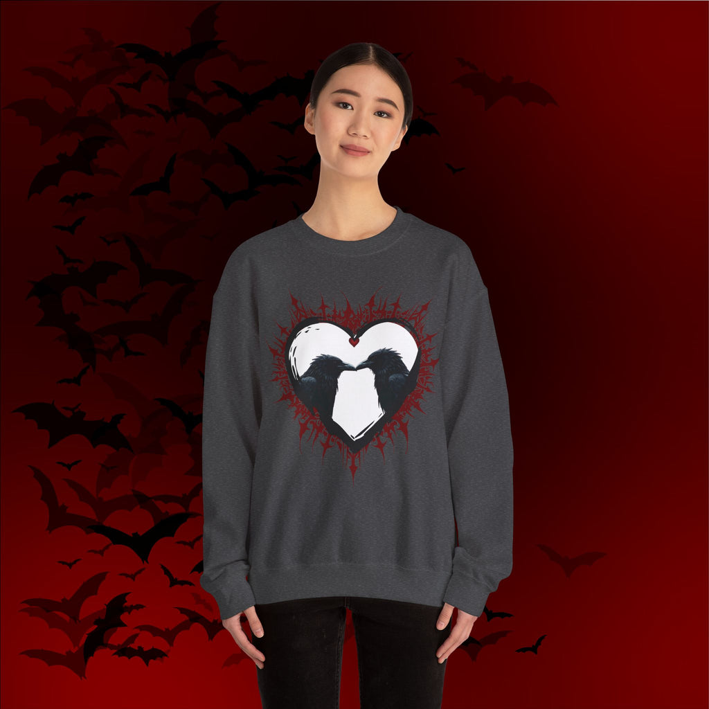 Gothic Raven Heart Crewneck Sweatshirt — Dark Romance Valentine's Day