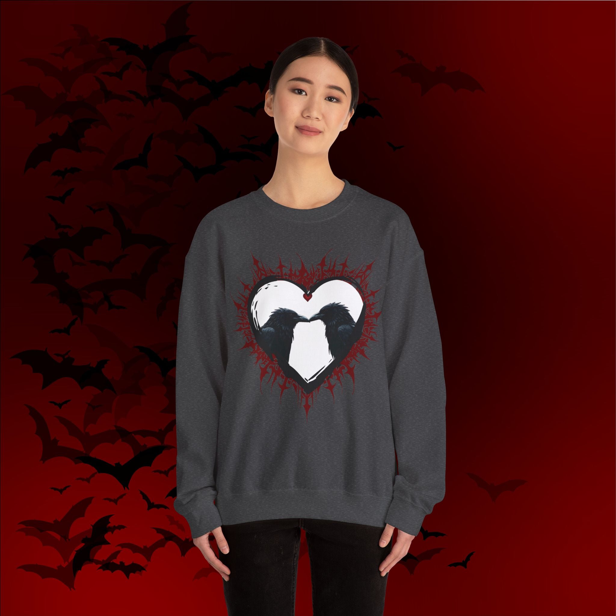 Gothic Raven Heart Crewneck Sweatshirt — Dark Romance Valentine's Day