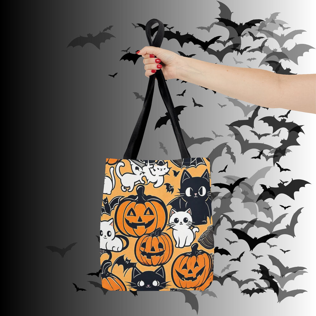 Kawaii Halloween Cat & Pumpkin Tote Bag — Spooky Cute Pattern