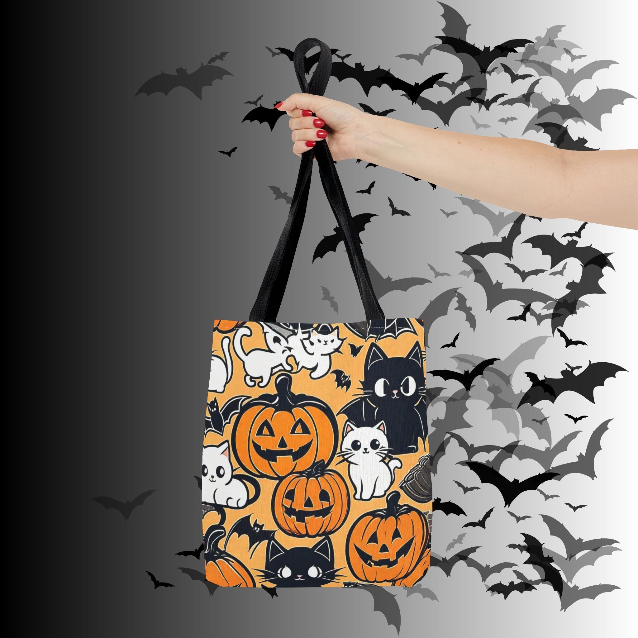 Kawaii Halloween Cat & Pumpkin Tote Bag — Spooky Cute Pattern