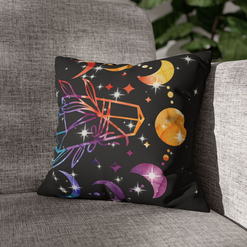 Rainbow Crystal Celestial Throw Pillow — Witchy Gothic Dark Home Decor